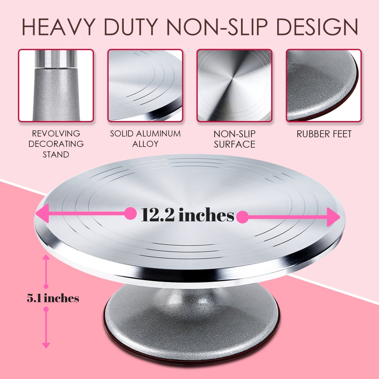 Round Cake Stand Aluminum Alloy Cupcake Spinner With Non-Slip